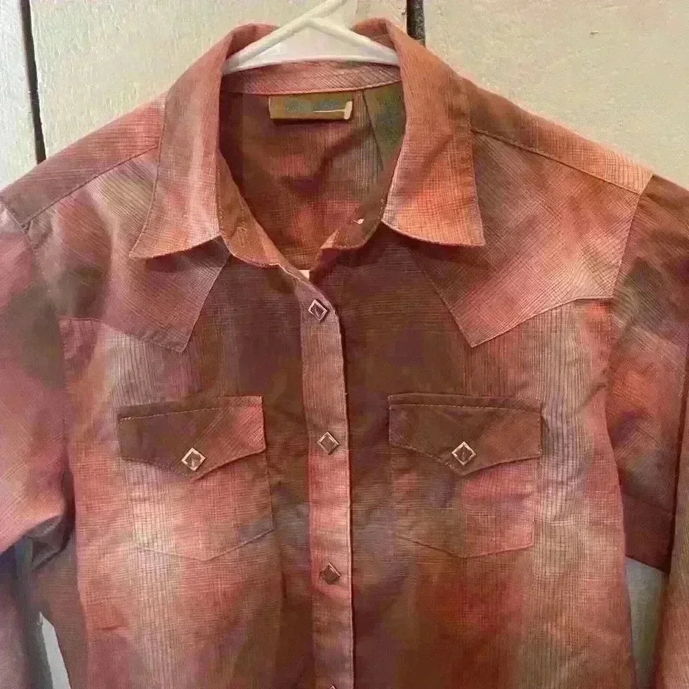 Wrangler Shirt Boys Kids Large Plaid Orange Pearl‎ Snap Long Sleeve Western